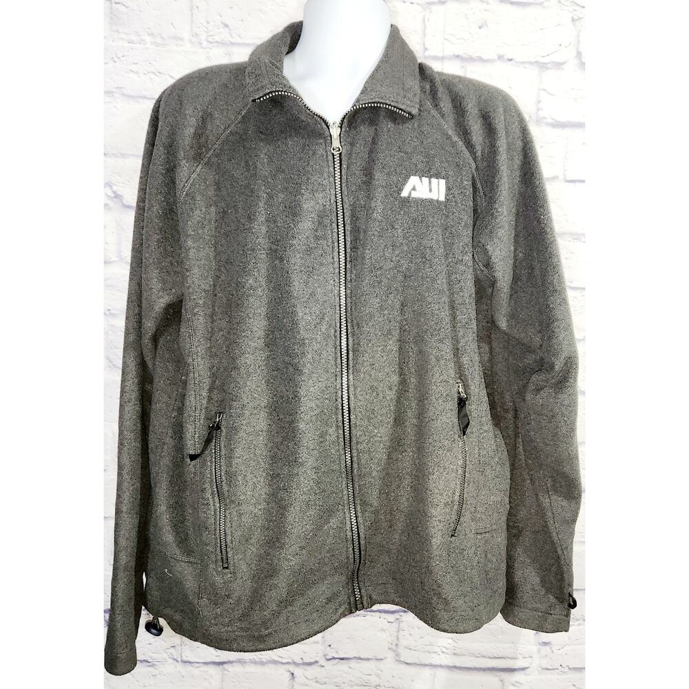 Turfer Gray AUI Embroidered Full Zip Fleece Jacket Large Long Raglan Sleeves